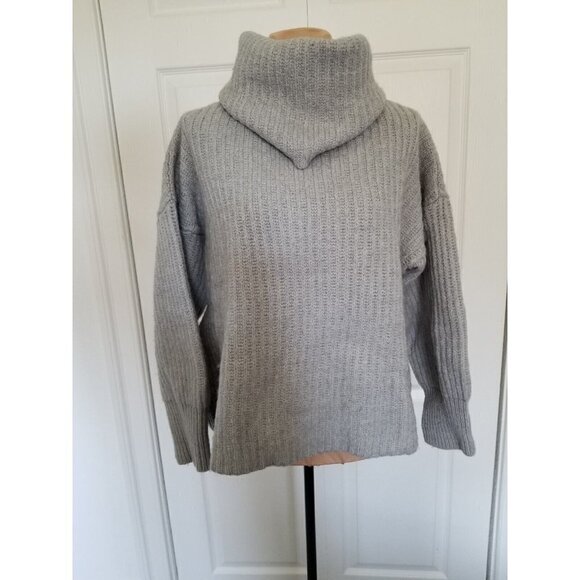 AMERICAN APPAREL Gray Chunky Wool Blend Sweater Cowl Neck Long Sleeve Crop OS - Picture 1 of 13